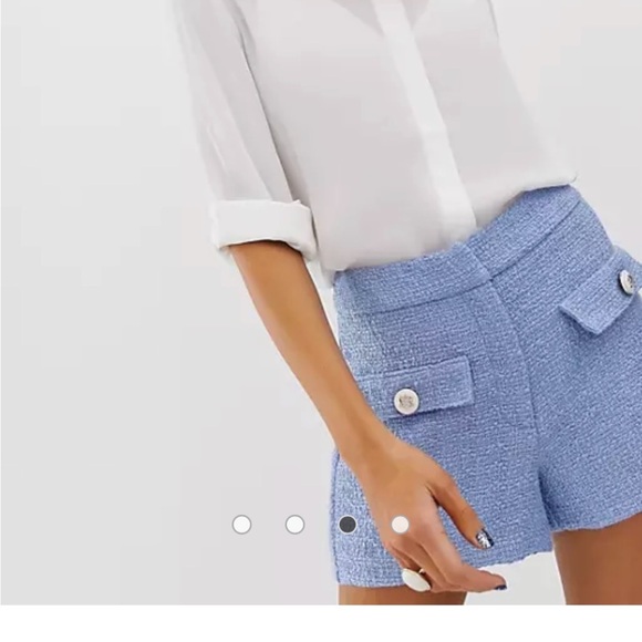 Blue Boucle Shorts with Gold Button Front Pocket Detail - Picture 1 of 4